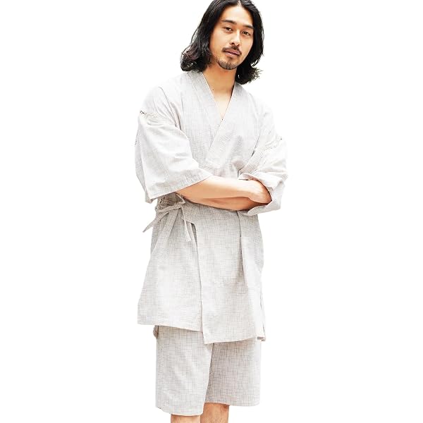Amazon | [Men's7] 甚平 メンズ 大きいサイズ しじら ドビー 棒縞縦絣